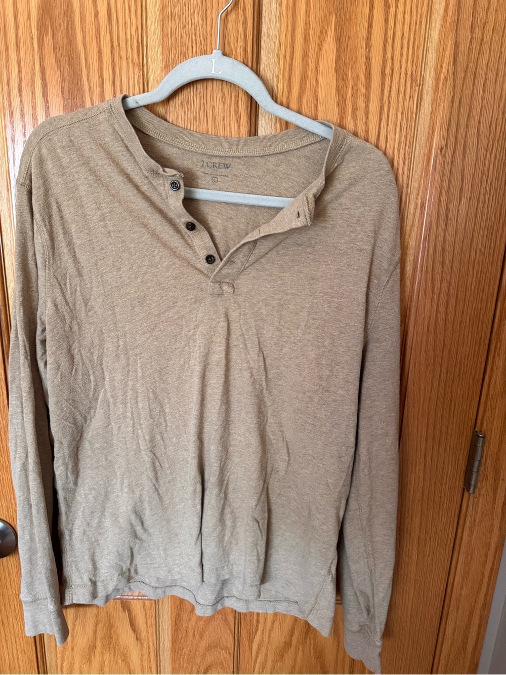 J. Crew Men’s V-Neck Henley Sweater in Tan